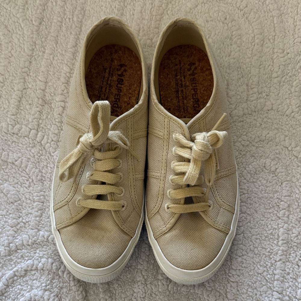 Superga Beige Canvas Lace-Up Sneakers